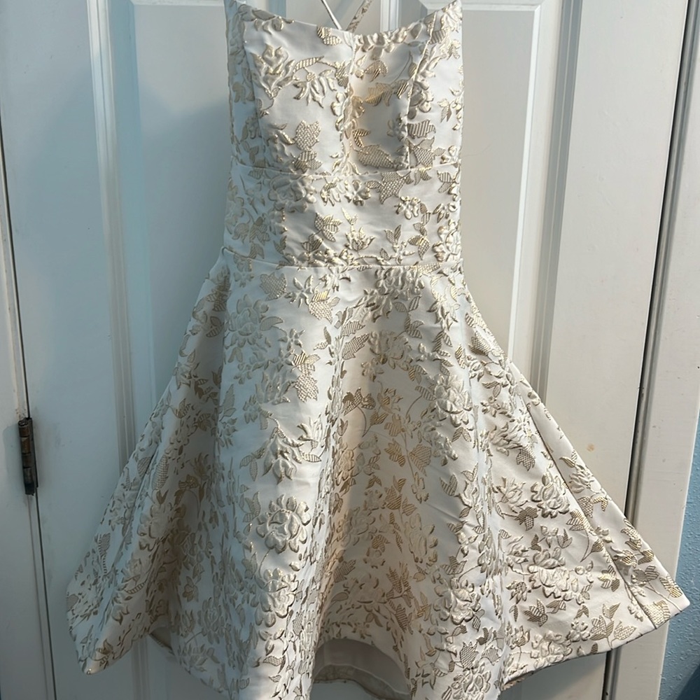 Homecoming Dress Creme w/ Gold Flowers